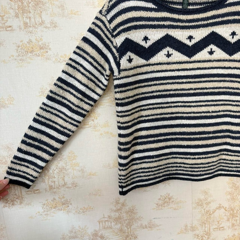 Vintage LRL Lauren Jeans Co. Ralph Lauren wool blue cream stripe sweater L - Picture 7 of 7